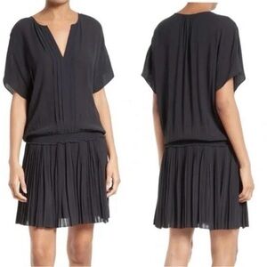 Joie Black Pleated Drop-Waist Mini Dress